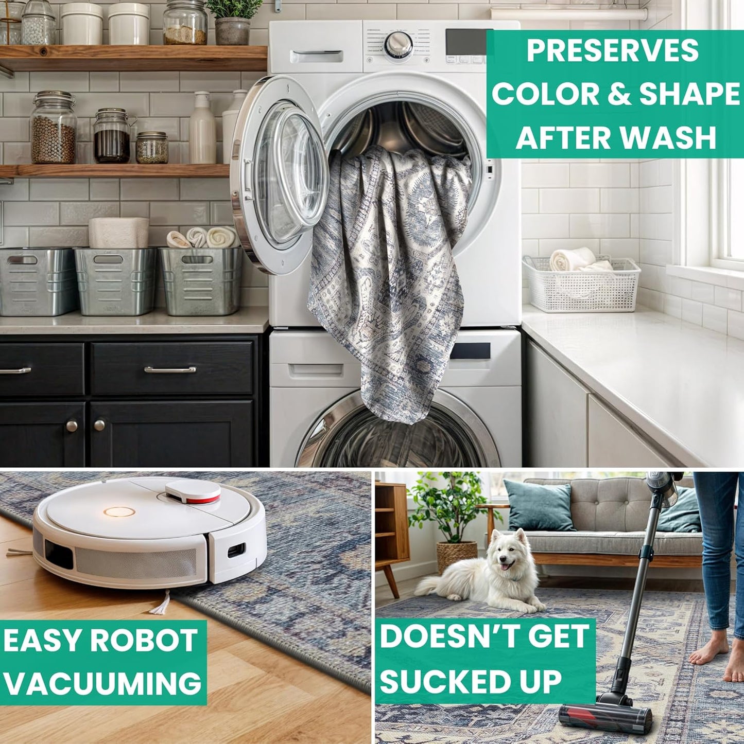 Bloom Rugs Washable Non-Slip 9' x 12' Rug - Blue/Beige Traditional Oriental Area Rug for Living Room, Bedroom, Dining Room, and Kitchen - Exact Size: 9' x 12'