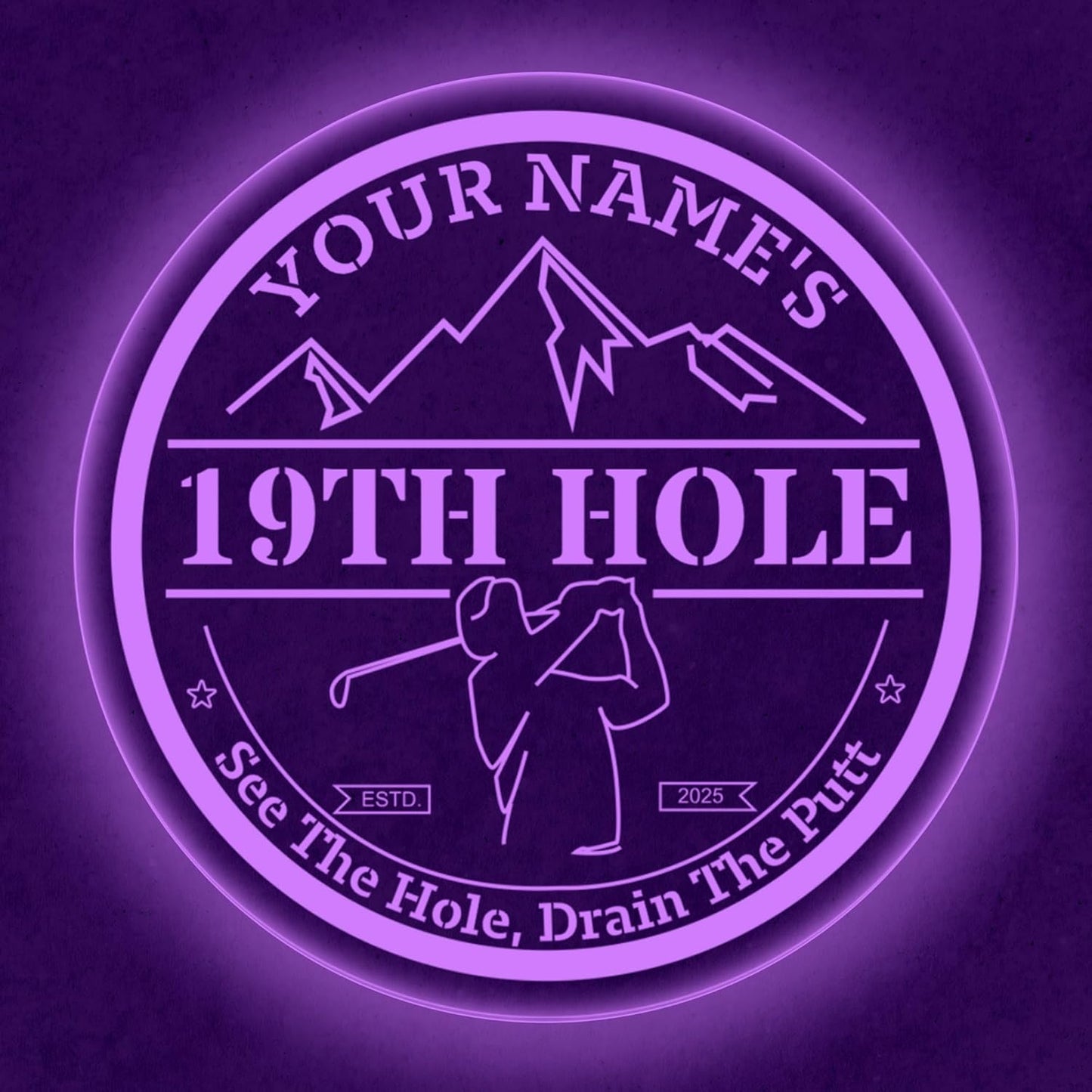 Custom 19th Hole Golf Bar Sign – Personalized LED Color Changing Acrylic Wall Decor for Home Bar, Man Cave, or Patio (19th Hole, 20 INCHES)