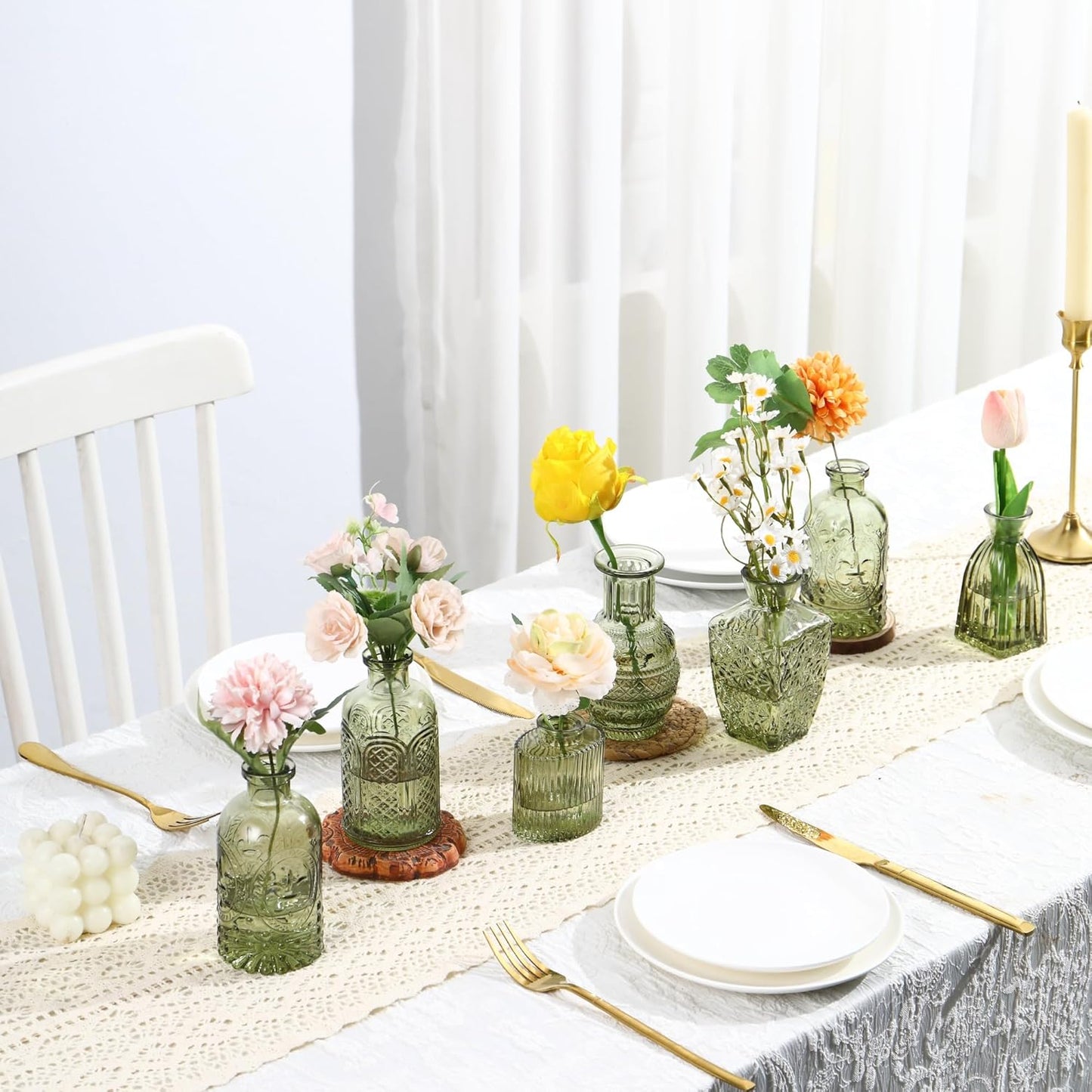 Bud Vases in Bulk 30, Green Glass Bud Vases for Centerpieces, Small Vase for Flowers, Mini Vintage Flower Vase for Centerpieces, Wedding Table Decor, Home Decor