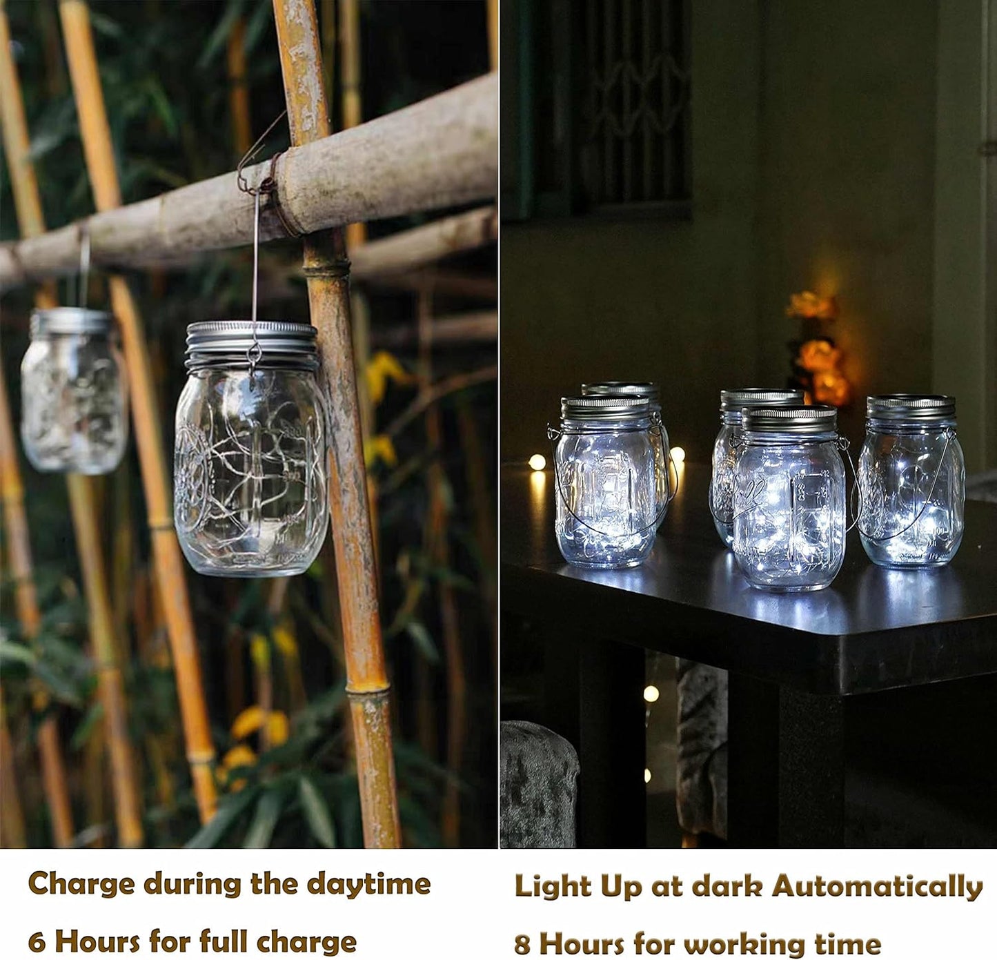 Decorman Solar Mason Jar Lid Lights, 6 Pack 20 LED Waterproof String Fairy Star Firefly Jar Lids Lights for Patio Garden Yard Lawn Party Wedding Christmas Decoration(Jars & Hangers Not Included)