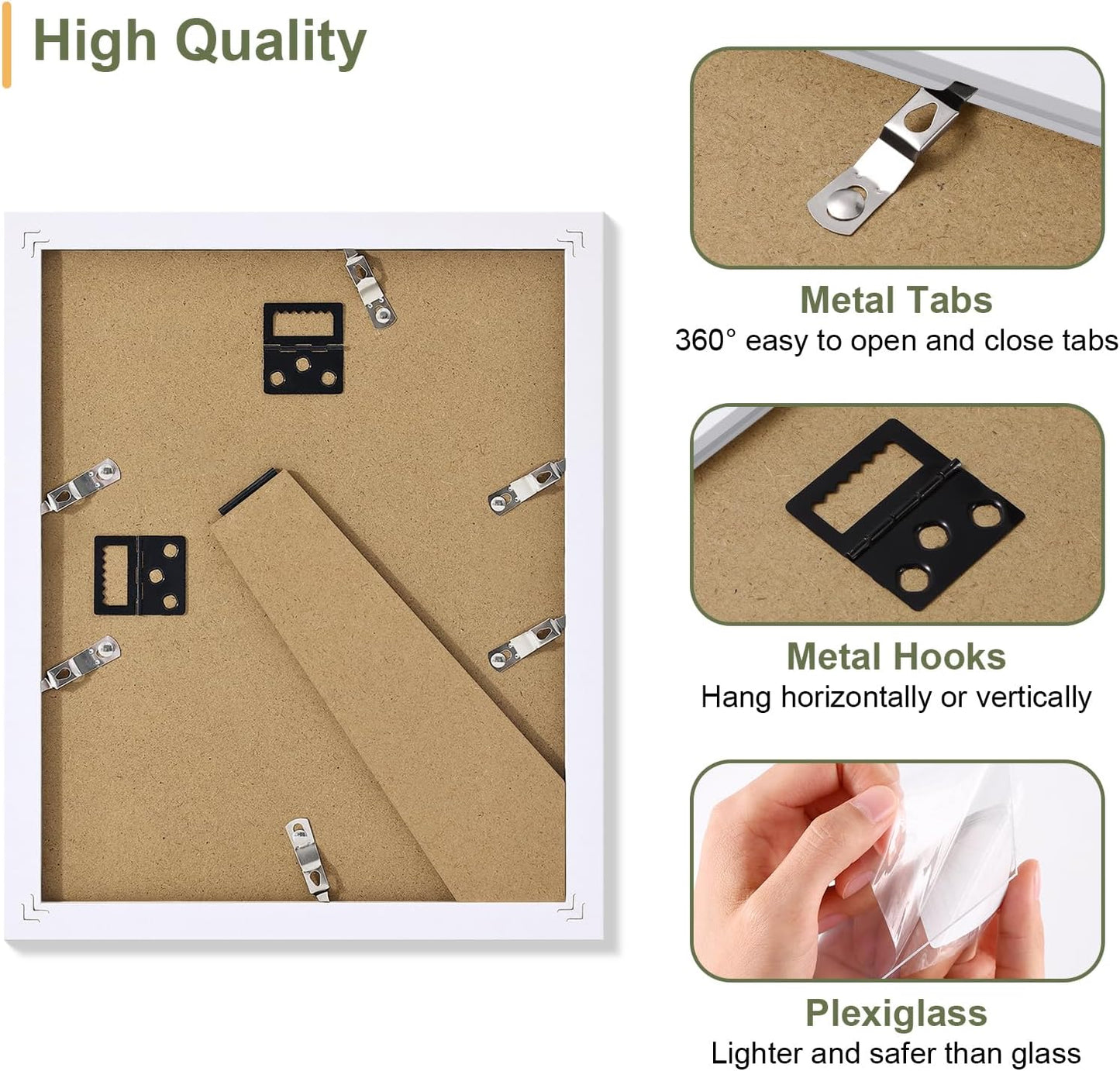 Vittanly 8x10 Collage Picture Frame, Displays 2Pcs 4x6 Pictures with Mat, Photo Frame for Wall Mounting or Table Top with Stand, White, 1 Pack