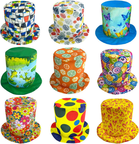 6 Assorted Pattern Funny Party Top Hats - Novelty Crazy Hats - Dress Up Costume Hats - Photo Booth Props for Adults Teen