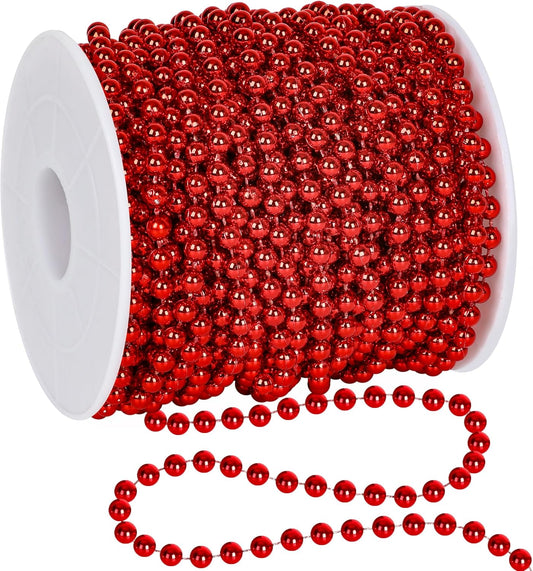 100 Feet Christmas Tree Decorations, Christmas Red Hanging Beads Garland Chain, Beads Strands Chain Trim Garland Decoration for Home Mantle Fireplace Wreath Xmas Tree Decor Supplies