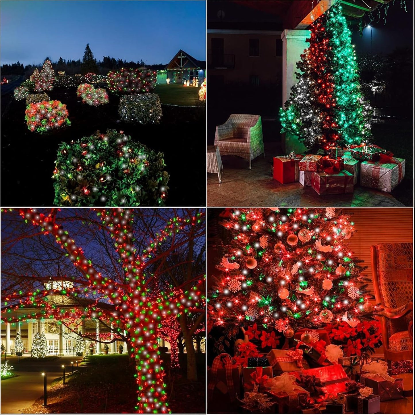 LAMPHOME 66ft Christmas Decorative Mini Lights, 200 LED Transparent Wire Fairy Starry String Lights Plug in, 16 Lighting Modes for Outdoor Xmas Tree Wedding Party Decoration (Red Green White)