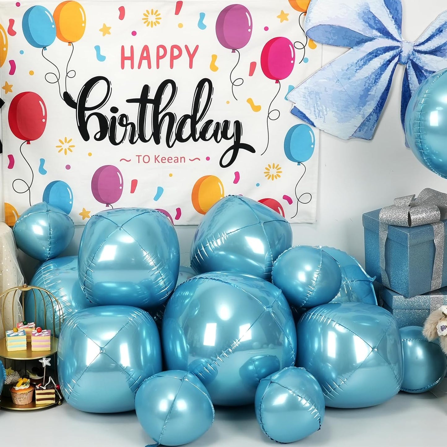 12Pcs Light Blue Round Foil Balloons, 22" 15" 10" 4D Helium Ball Balloon, Metallic Pearl Blue Foil Balloon for Birthday Graduation Wedding Anniversary New Year Eve Disco Prom Party Decorations
