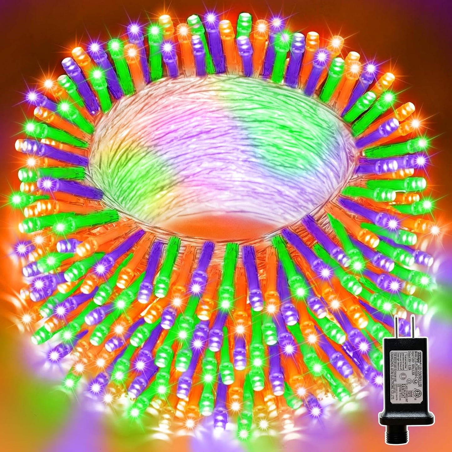 LAMPHOME 66ft Halloween Decorative Mini Lights, 200 LED Transparent Wire Fairy Starry String Lights Plug in, 16 Lighting Modes for Halloween Outdoor Party Decoration (Orange/Purple/Green)