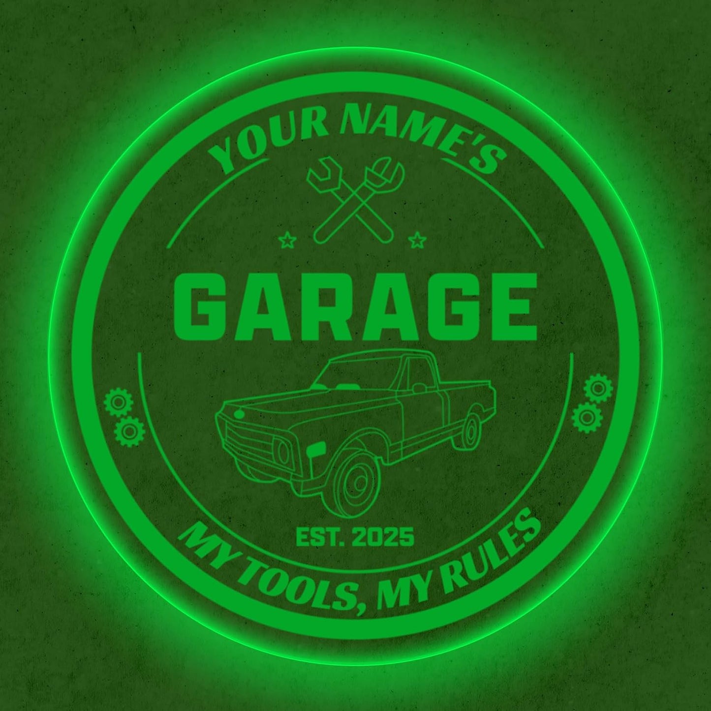 Custom Pickup Truck Garage Sign – Personalized LED Color Changing Acrylic Wall Decor for Garage, Workshop, or Man Cave (Garage 1, 20 INCHES)