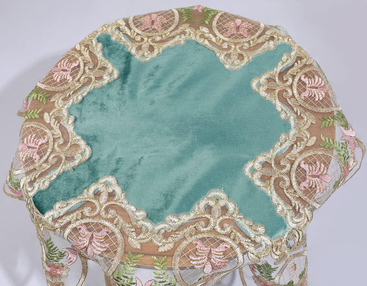 vctops Damask Lace Patchwork Tablecloth Luxury Square Small Table Cover Elegant Floral Embroidered Lace Table Cloth for Party Kitchen Dinning Picnic Decoration (Type N,22"x22")