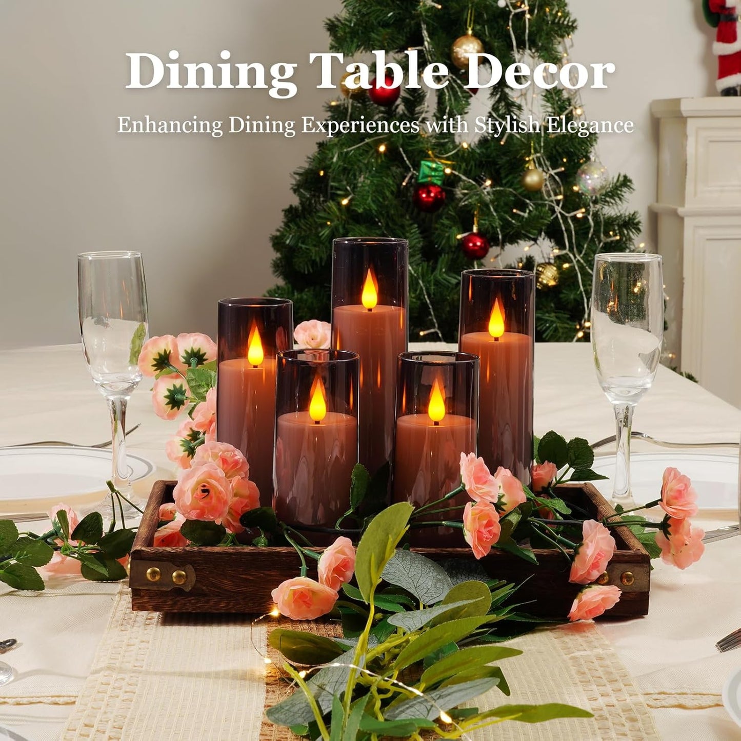 Amagic Grey Flameless Candles with Remote, Flickering Battery Operated Candles with Timer, Acrylic LED Fake Candle for Halloween Home Decor, 3D Wick, D2.2 xH5 5" 6" 7" 8", Set of 5