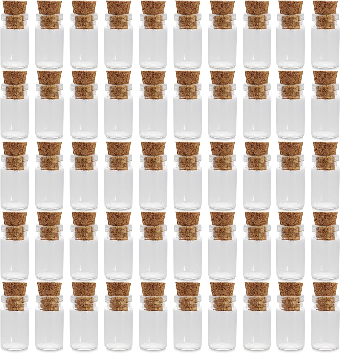 Clear Glass Jars Bottles 50 Pack Mini, Tiny, Cork Stoppers, Arts & Crafts, Projects, Decoration, Party Favors, 18mm x 10mm Diameter