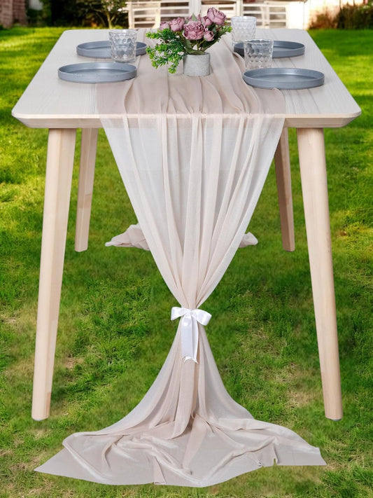 MDS 2 Pack 14ft Chiffon Table Runner 29 x 170 Inches Sheer Wedding Runner Romantic Rustic Table Runner for Wedding Decorations, Birthday Parties, Bridal Shower Party Arch Decor - Nude
