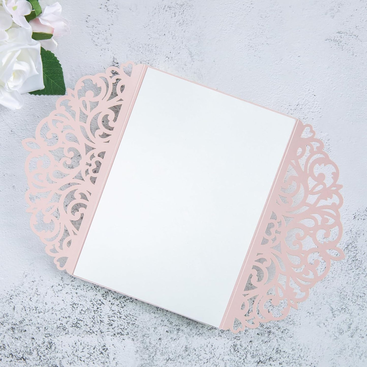 20Pcs Blush Pink Laser Cut Invitation Cards With Blank Inner Sheets for Wedding Cards Bridal Shower Engagement Quinceanera Invitation (No Envelopes)
