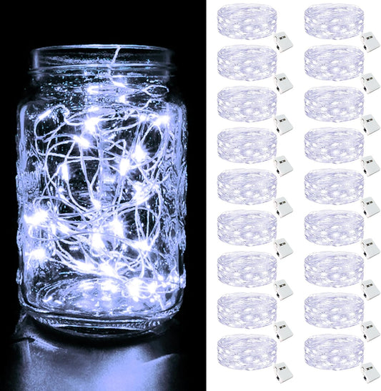 btfarm 18 Pack Fairy Lights Battery Operated [3 Modes], 7ft 20 Led Twinkle Lights String Lights Waterproof Bulk Small Mini Silver Wire for Mason Jars Vases Wedding Table Centerpiece, Cool White