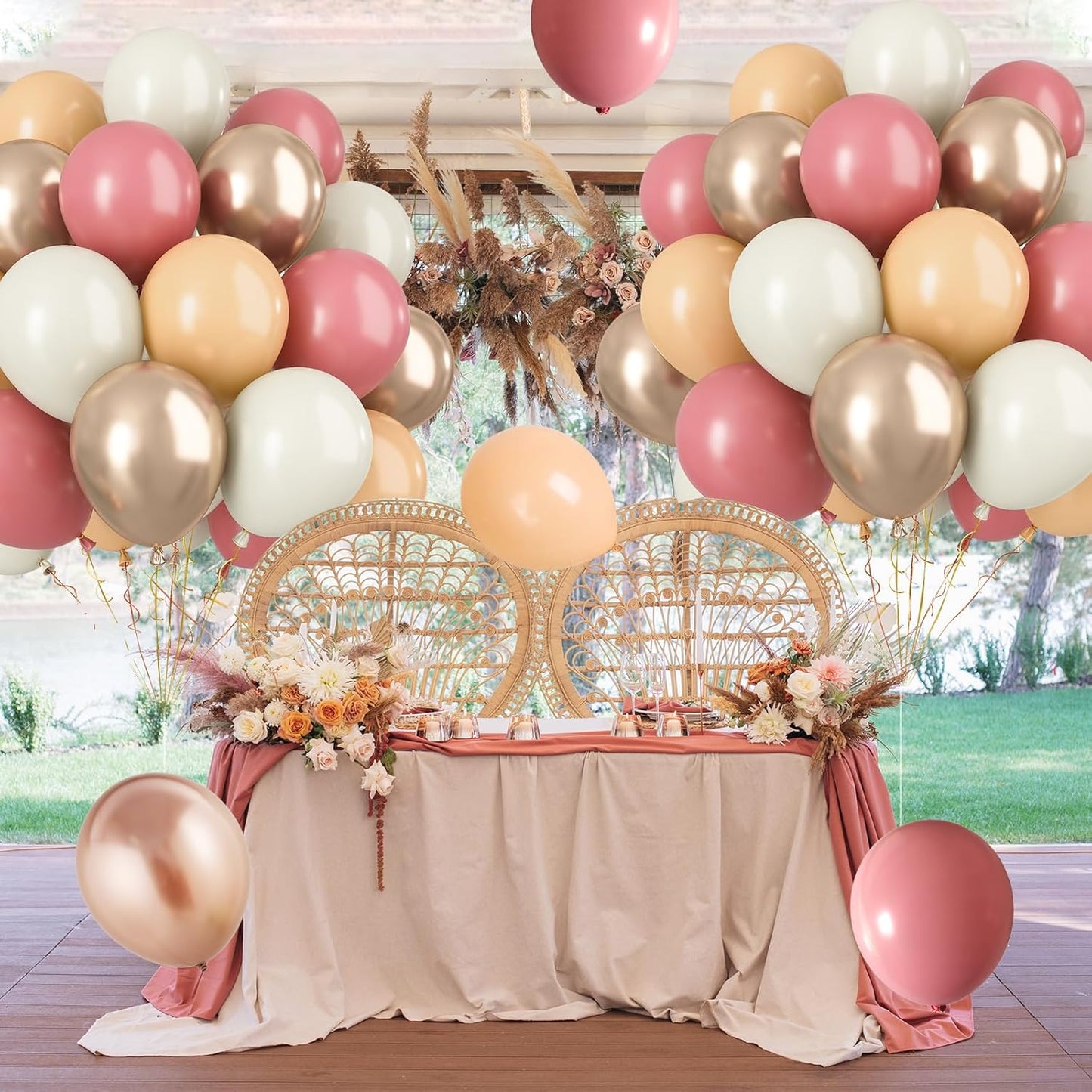 Paready Dusty Pink Latex Balloons, 60 Pcs 12 Inch Nude and Dusty Pink Balloon, Nude and Sand White Champagne Gold Balloons for Birthday Baby Shower Anniversary Wedding Bridal Shower Party Decoration