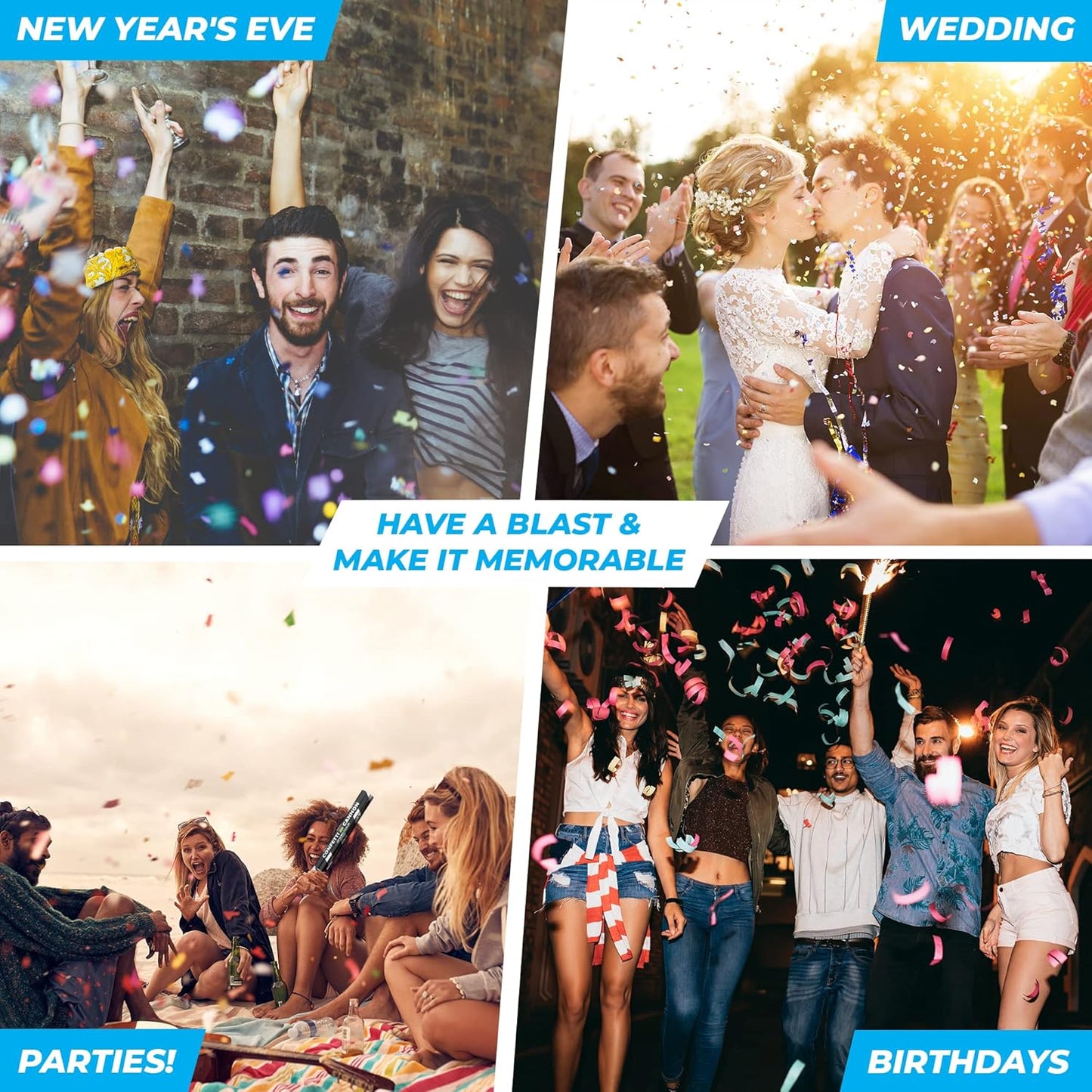 GOLD Streamers Confetti Cannon - 16" GOLD Streamers Party Poppers, Confetti Shooters/Glitter/Bomb, Streamer Poppers No Mess, Wedding Confetti Send Off, Loud POP, Shoot Up to 40ft