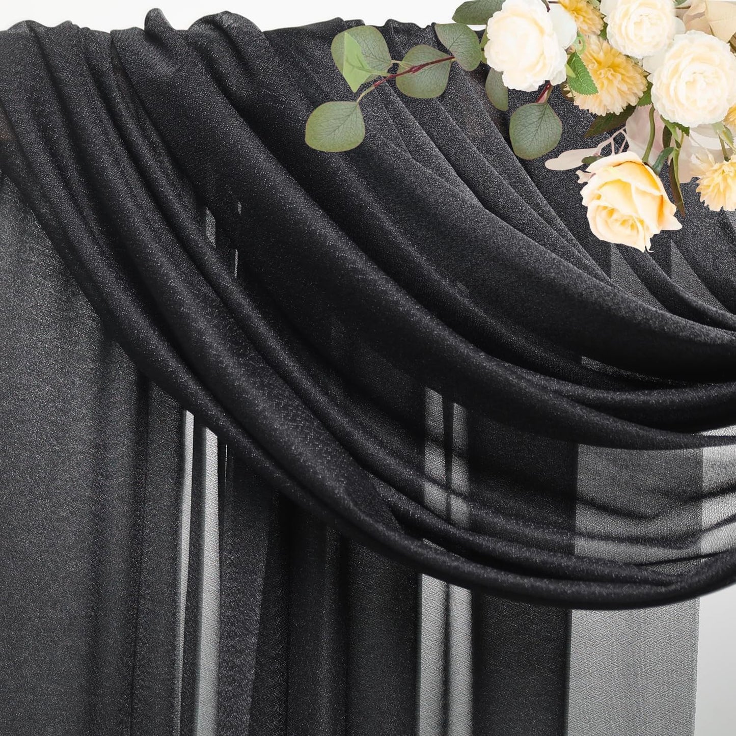 Wokceer Black Wedding Arch Draping Fabric Backdrop 3 Panels 28.7" X 20FT Sheer Drapes Fabric for Wedding Arbor Ceremony Party