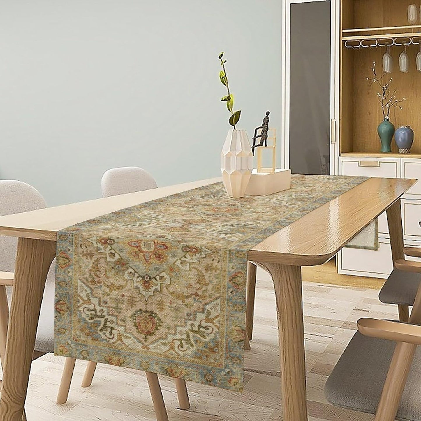 Vintage Boho Floral Table Runner, Rustic Old Farmhouse Yellow Retro Flower Pattern for Home Kitchen Table Decor Dining Coffee Room Party Decor 13x36in