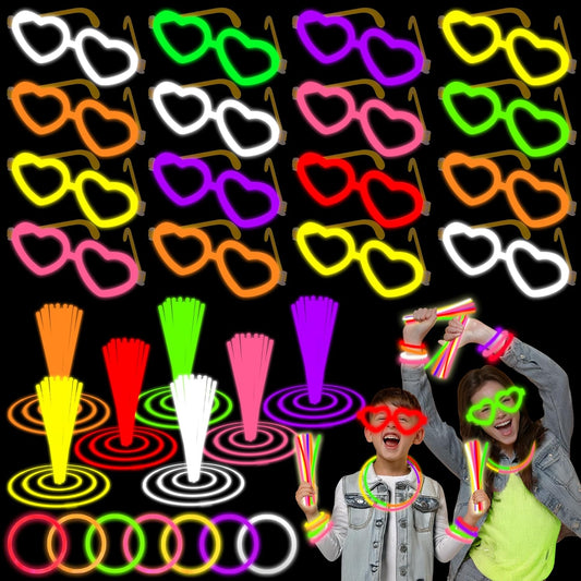 ArtCreativity Glow in the Dark Bracelets and Glasses - Includes 20 Heart-Shaped Frames, 60 Glowsticks, and 60 Connectors - Glow in the Dark Party Supplies in Assorted Colors - Glow Party Favors