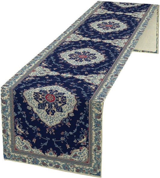 Elegant Palace Boho Blue Table Runner Vintage French Style Farmhouse Geometric Home Farmhouse Kitchen Table Dining Coffee Room Garden Party Wedding Decor 13x60in