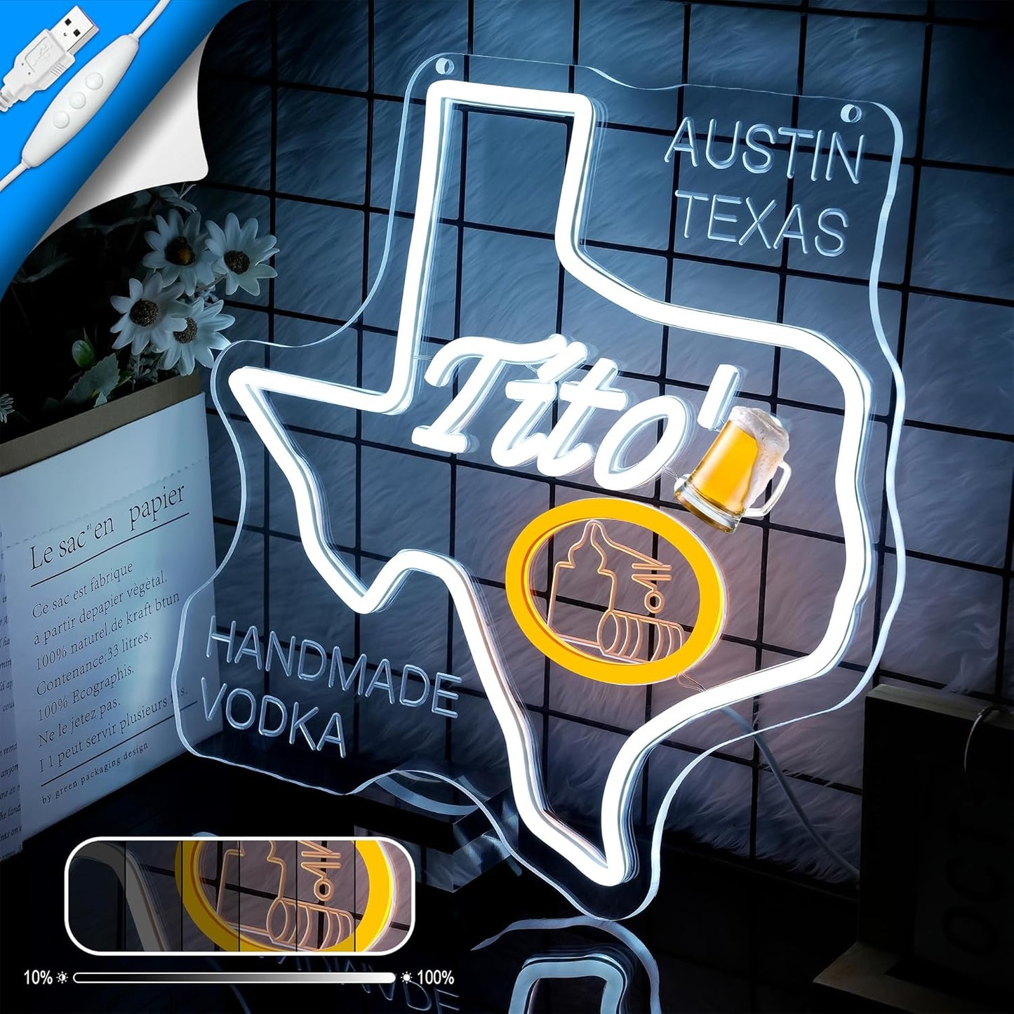 Handmade Vodka Neon Sign for Wall Decor - Beer Bar Acrylic USB Powered LED Wall Art Decor, Light Up Sign Dimmable, for Man Cave Beer Bar Pub Business Club Party Bistro Garage 12.99 x 12.99 Inches