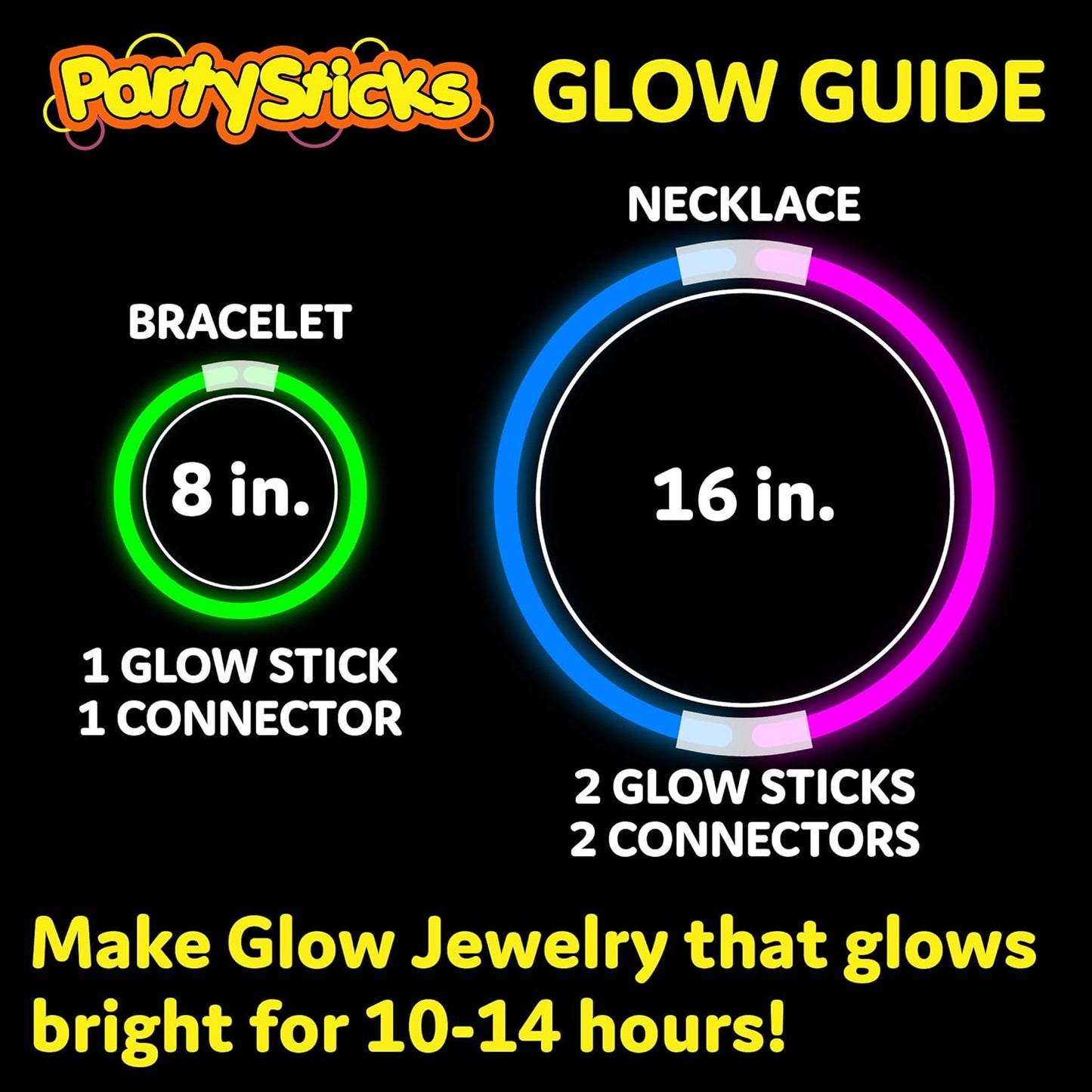 PartySticks Ultra Bright Glow Sticks Bulk Party Supplies 200 Pack - 8" Glow in the Dark Light Up Halloween Party Favors, Glow Decorations, Neon Party Necklaces and Bracelets with Connectors