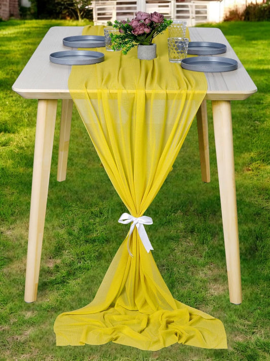 MDS Halloween Chiffon Table Runner - 25 Pack, 29 x 170 Inches, 14ft Each - Sheer Spooky Table Runners for Haunted House Parties, Trick-or-Treat Tables, Witchy Décor, Wedding & Events - Yellow