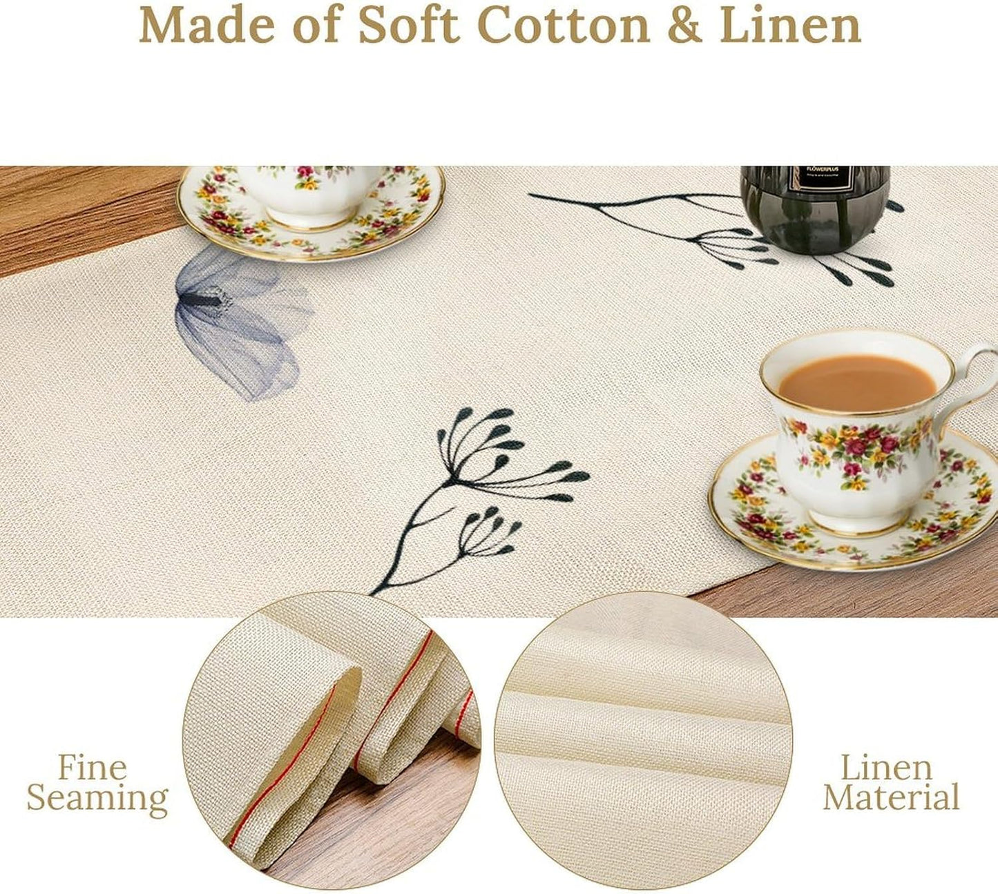 Watercolor Poppy Floral Table Runner, Abstract Seasonal Spring Summer Blue Purple Flower Kitchen Dinning Table Runner for Indoor Outdoor Home Wedding Party Holiday, 13x90 Inch