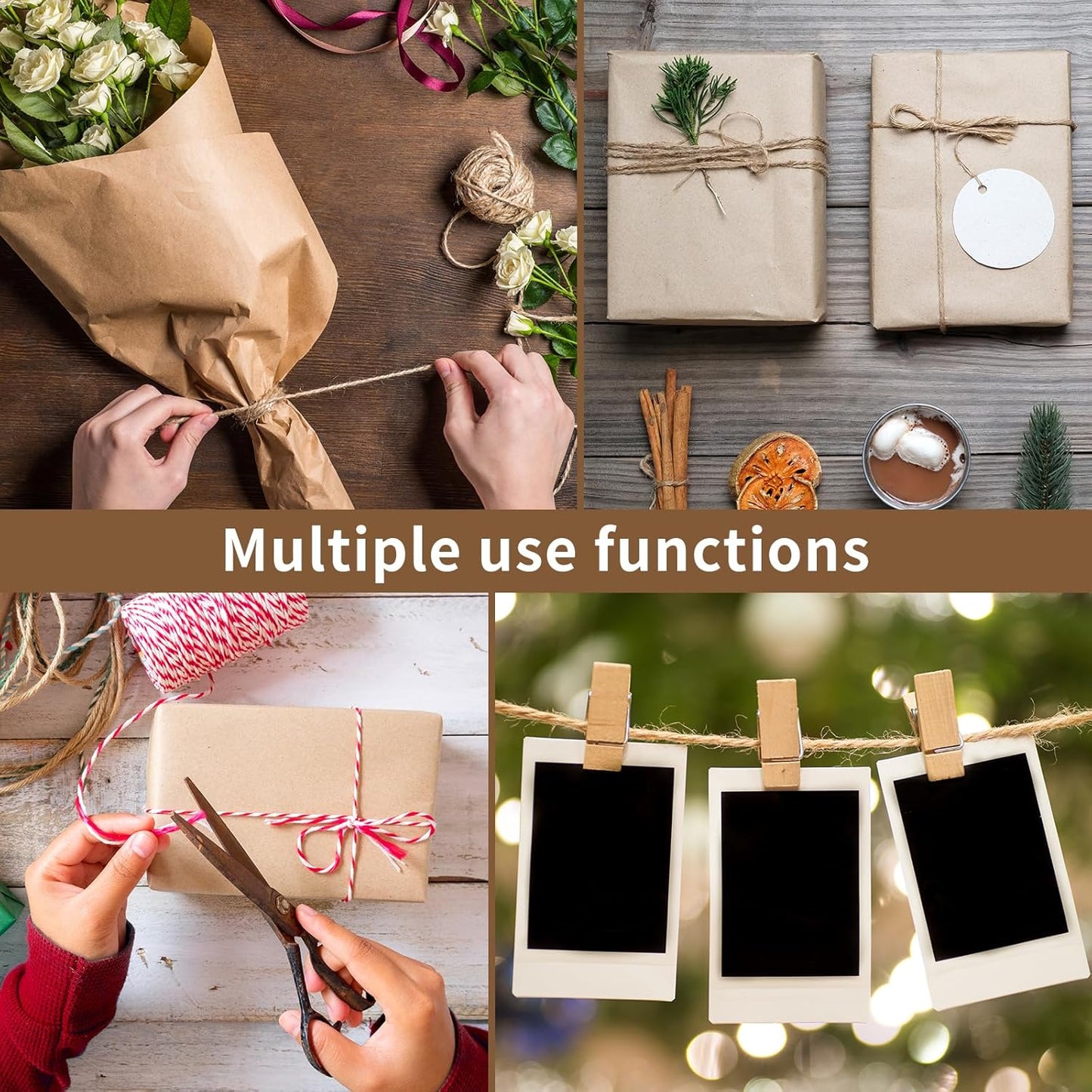 Natural 3mm Jute Twine String, 328-FT Hemp Rope Heavy Duty for Gardening, Handmde DIY Crafts Artworks, Climbing Plant Support, Picture Hanger, Gift Presents Wrapping, Packing and Bundling, Home Décor