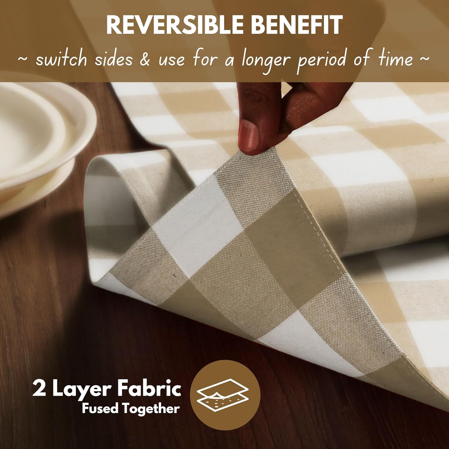 Native Fab Table Runner Buffalo Check Plaid 100% Cotton - 13x90 Inches Kitchen Dining Table Decoration for Indoor Outdoor Farmhouse Home Party Decor - Beige and White