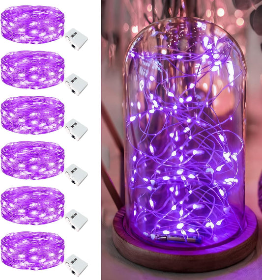 6 Pack Fairy Lights Battery Operated - 7ft 20 Led Twinkle Lights 3 Modes, Bulk Mini String Lights Waterproof for Halloween Holiday Mason Jars Vases DIY Decoration Christmas-Purple