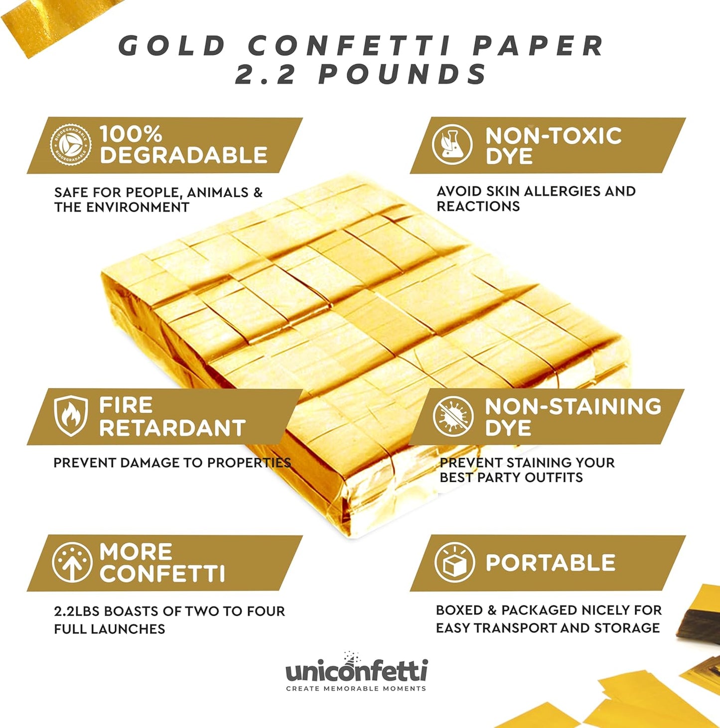 Gold Confetti Paper - BULK 2.2lbs | 1kg, Biodegradable Tissue Paper, Rainbow Light Weight, Non-Staining Paper, for Events, Crafts, Decorations