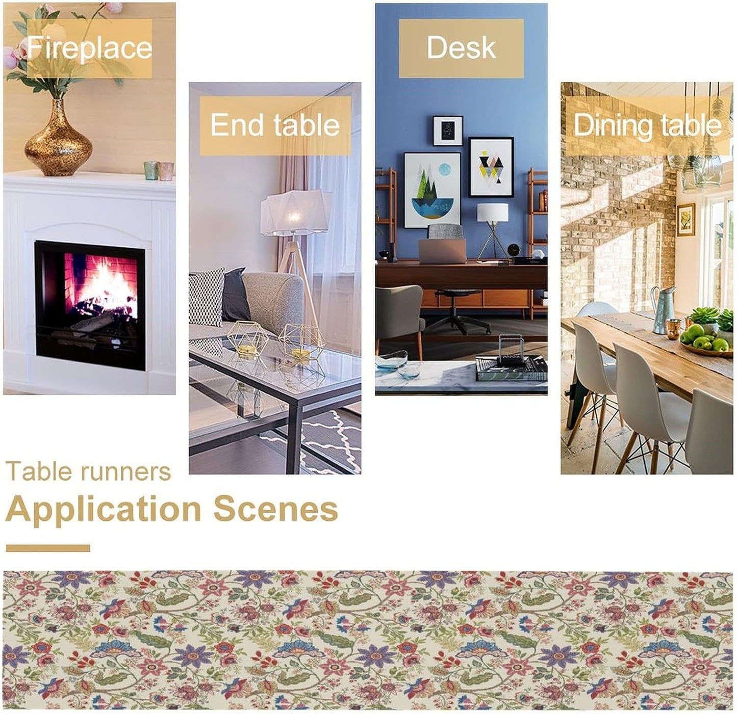 Spring Floral Table Runner, Boho Floral Pattern Natural Plant Table Decoration for Home Kitchen Restaurant Holiday Party,13in（33cm） W * 120in（305cm） L