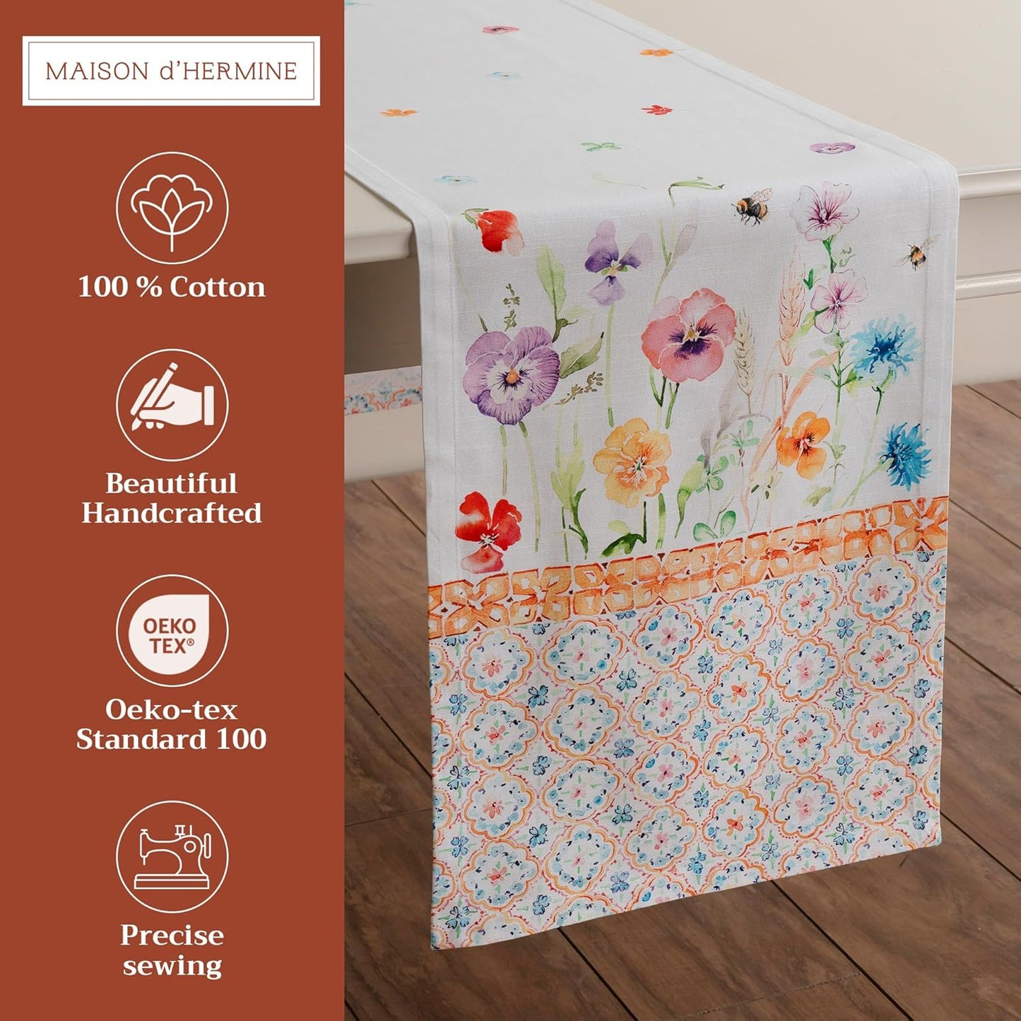 Maison d' Hermine Table Runner 100% Cotton Single Layer Table Runners 72 inches Long Decorative for Home Kitchen Dining Party Wedding Bridal Shower Spring Summer (Summer Whisper , 14.50" x 72")