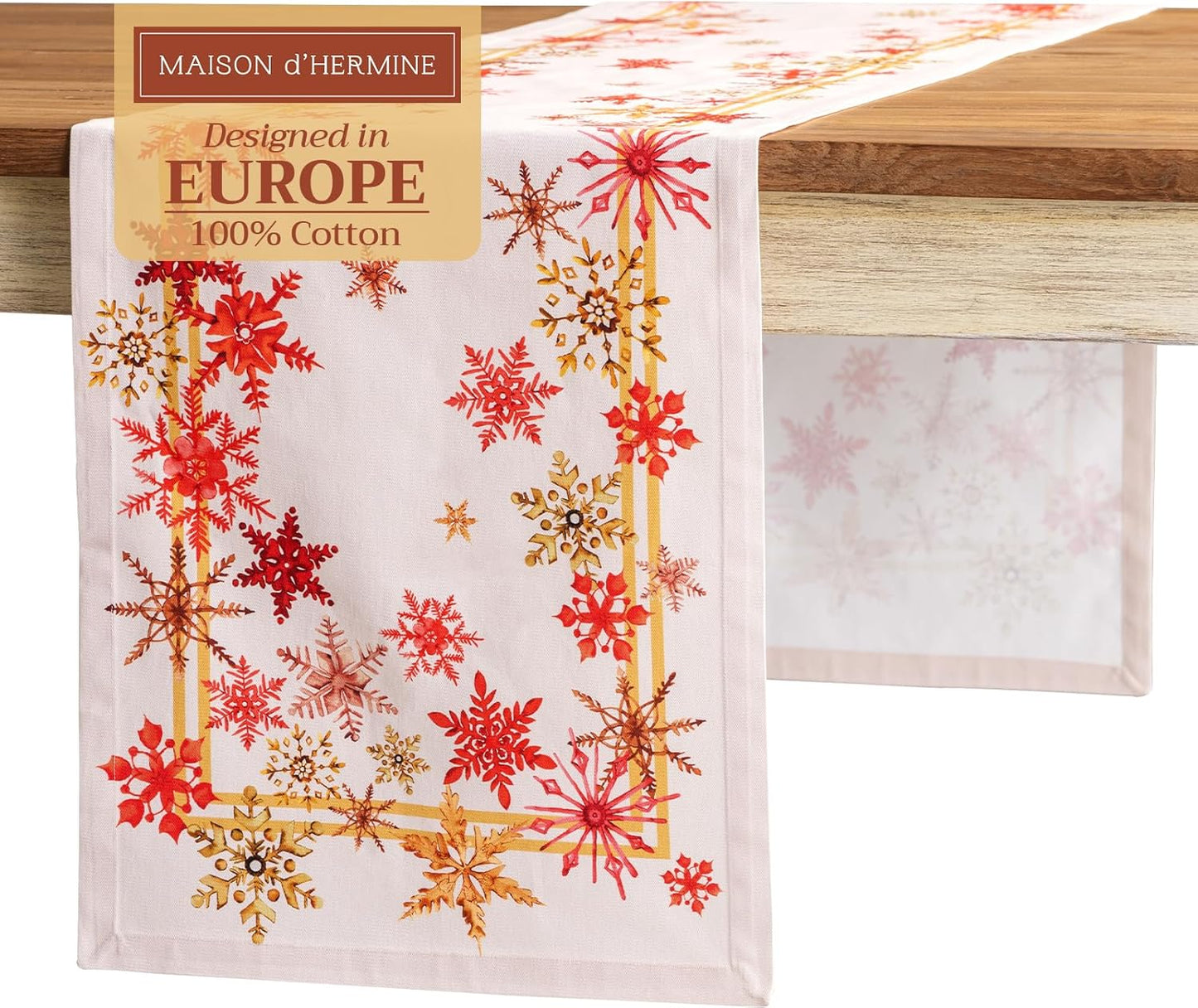 Maison d' Hermine Table Runner 100% Cotton Single Layer Table Runners 108 inches Long for Thanksgiving Christmas Decorations Home Kitchen Dining Party Wedding (Crystal Star, 14.5" x 108")