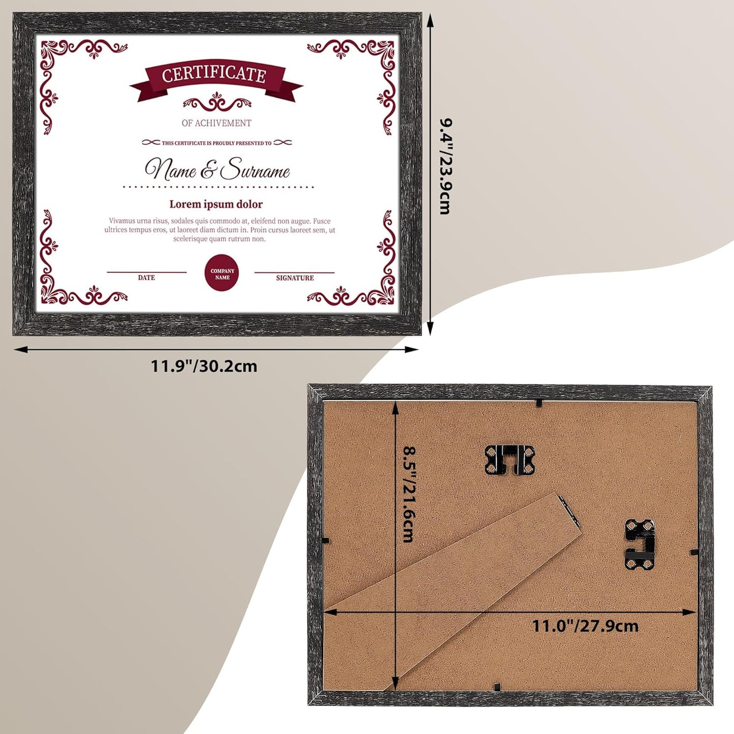 PETAFLOP Bulk 8.5 x 11 Picture Frame Set of 18, Rustic Black Document Certificate Frames for Wall Tabletop Vertically and Horizontally