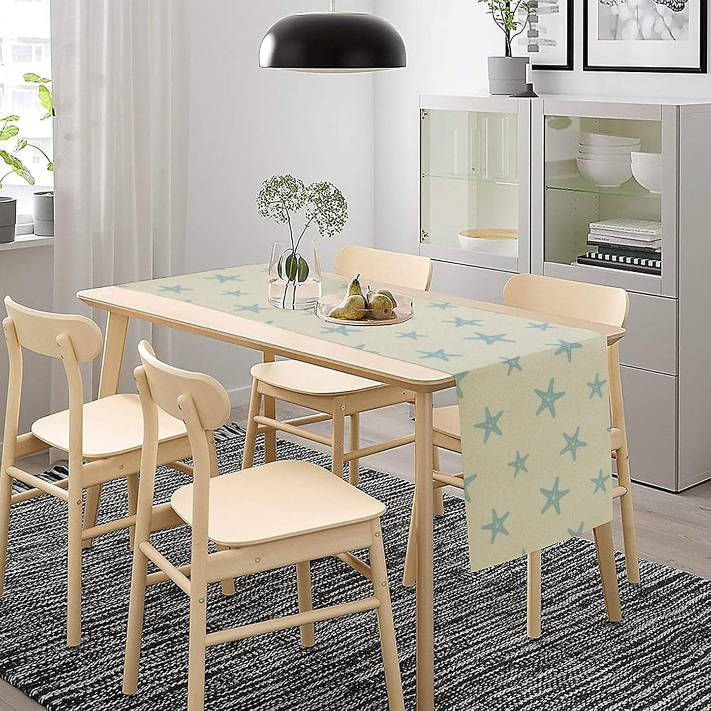 Sea Turtle Table Runner Marine Life Starfish Nautical Blue Green Ocean Theme Kitchen Table Decorations for Indoor Outdoor Home Party Decorations 13 * 108 Inch