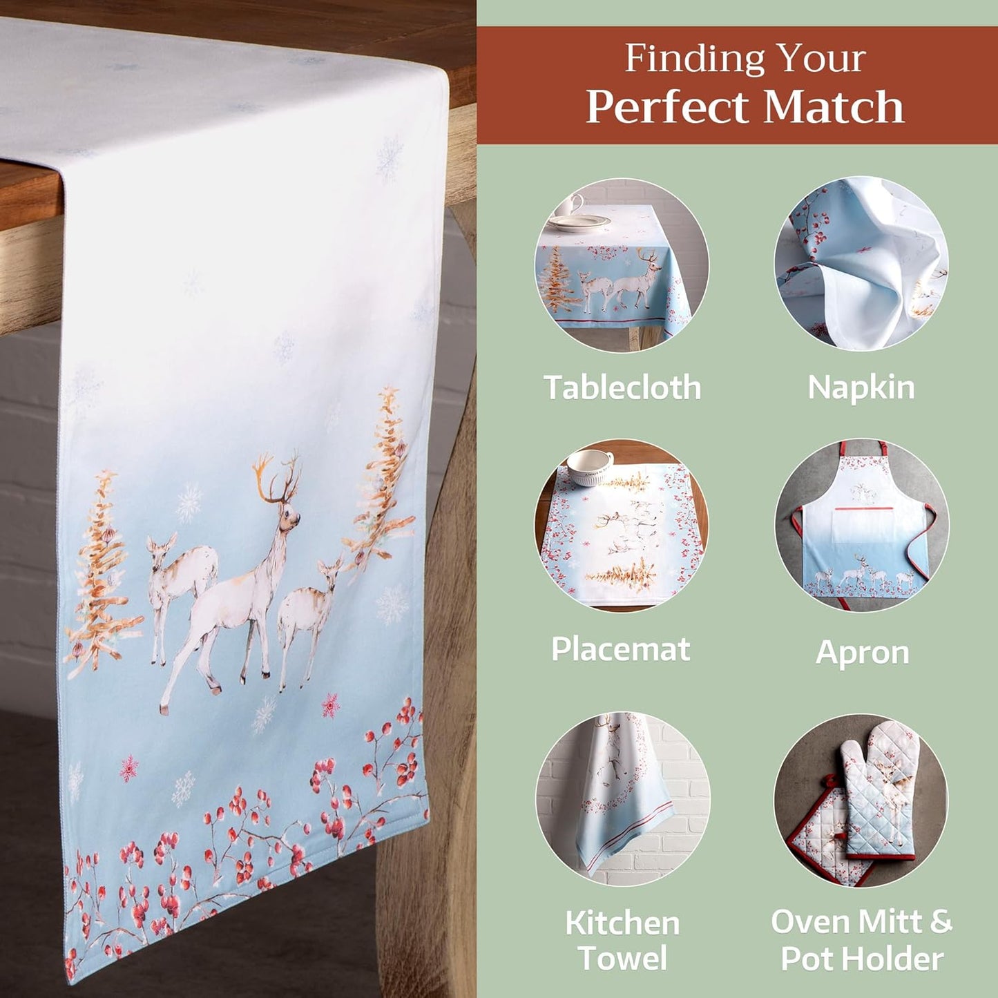 Maison d' Hermine Table Runner 100% Cotton Double Layer Table Runners 72 inches Long for Thanksgiving Christmas Decorations Home Kitchen Dining Party Wedding (Fairy Tale Forest, 14.5" x 72")