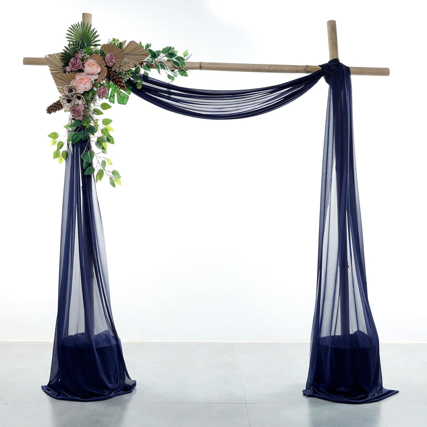 VDS Pack of 2 Panel (30 Inch X 100 Feet) Wedding Arch Draping Fabric Sheer Chiffon Fabric Drapery for Wedding Ceremony Reception Swag Backdrop Canopy Chuppah ARBO Altars Decoration (Navy Blue)