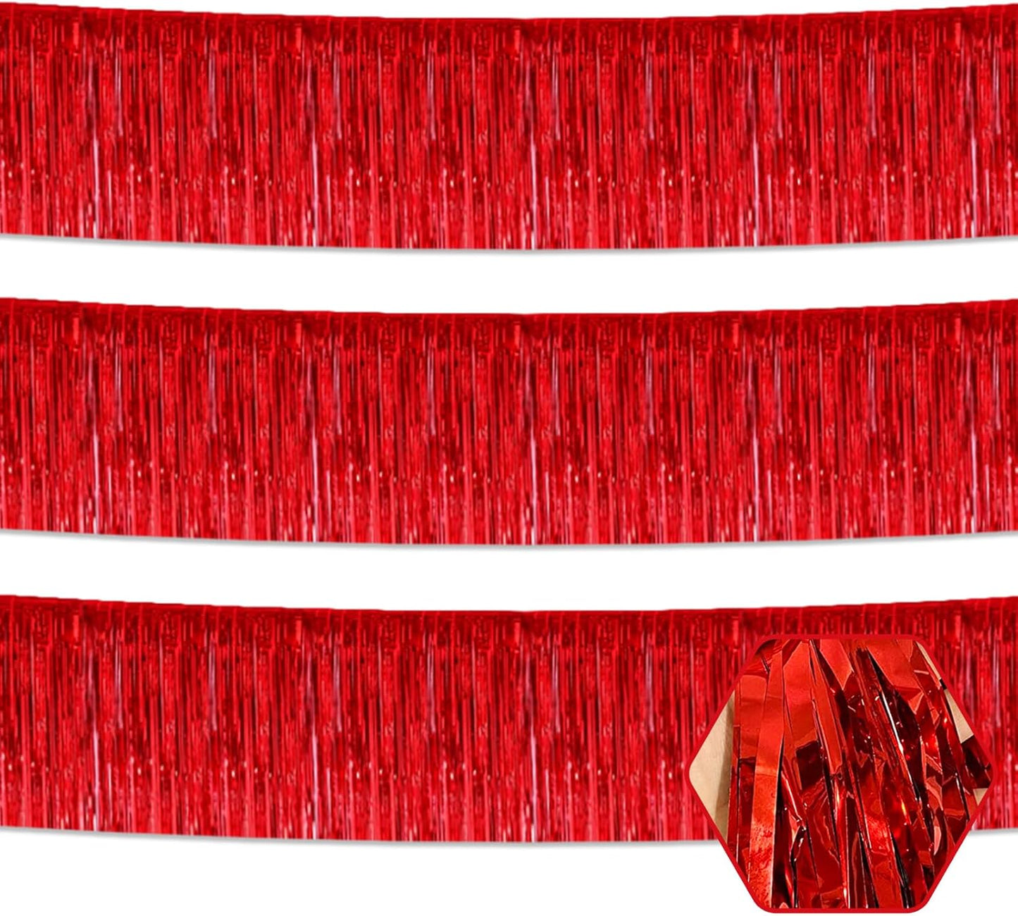 3 Pack 10 Long Red Metallic Foil Fringe Garland Wall Hanging Tassle Banner, Mother's Day, Easter, Parade Floats, Birthday, Theme Party, Wedding Party Decorations