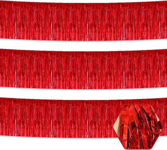 3 Pack 10 Long Red Metallic Foil Fringe Garland Wall Hanging Tassle Banner, Mother's Day, Easter, Parade Floats, Birthday, Theme Party, Wedding Party Decorations