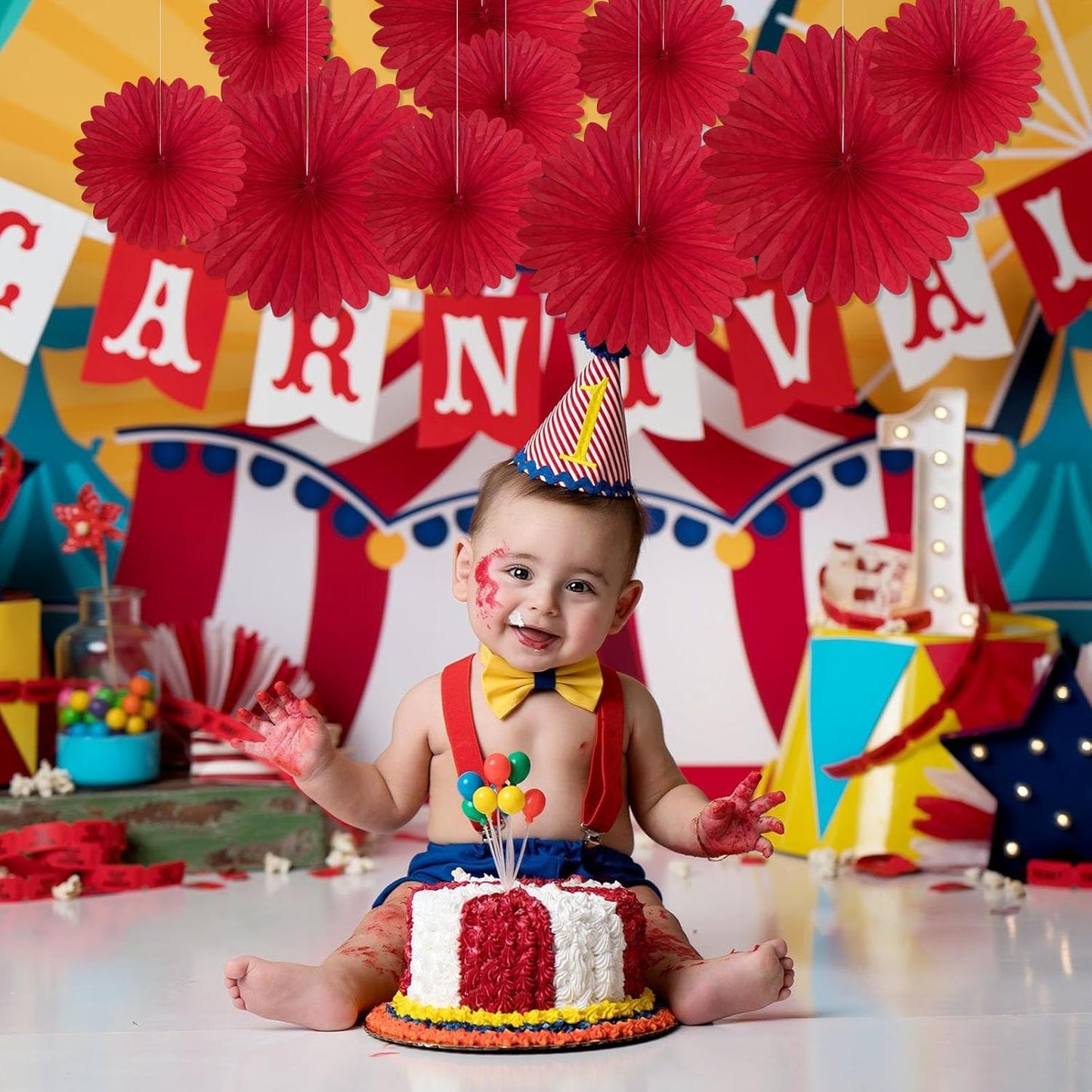 20 Pcs Red Hanging Paper Fan, Hanging Honeycomb Round Paper Fans for Weddings, Birthdays, Christmas, Baby Showers, Classroom, Events Ceiling Party Supplies Decorations