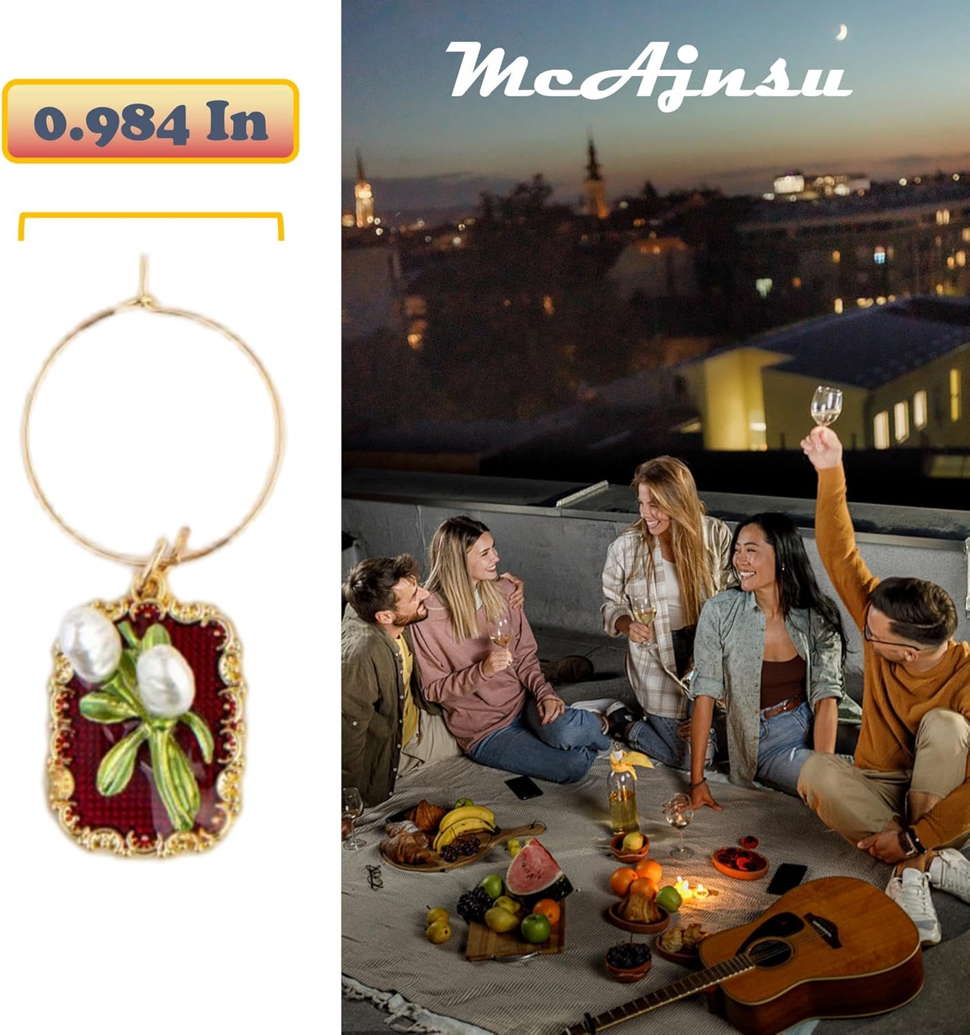 24Pcs Wine Glass Charms & Markers - Reusable Identifier Tags for Stem Glasses - Funny Non-Scratch Charms for Summer Beach, Christmas & Wine Party