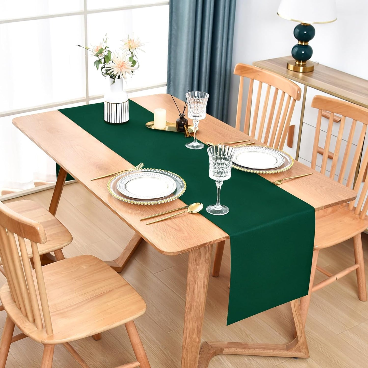 Farmhouse Green Table Runner Dining Table Runners 90 Inches Long Coffee Table Runner for Dresser Living Room Bedroom Holiday Party Banquet 12X90 Inch