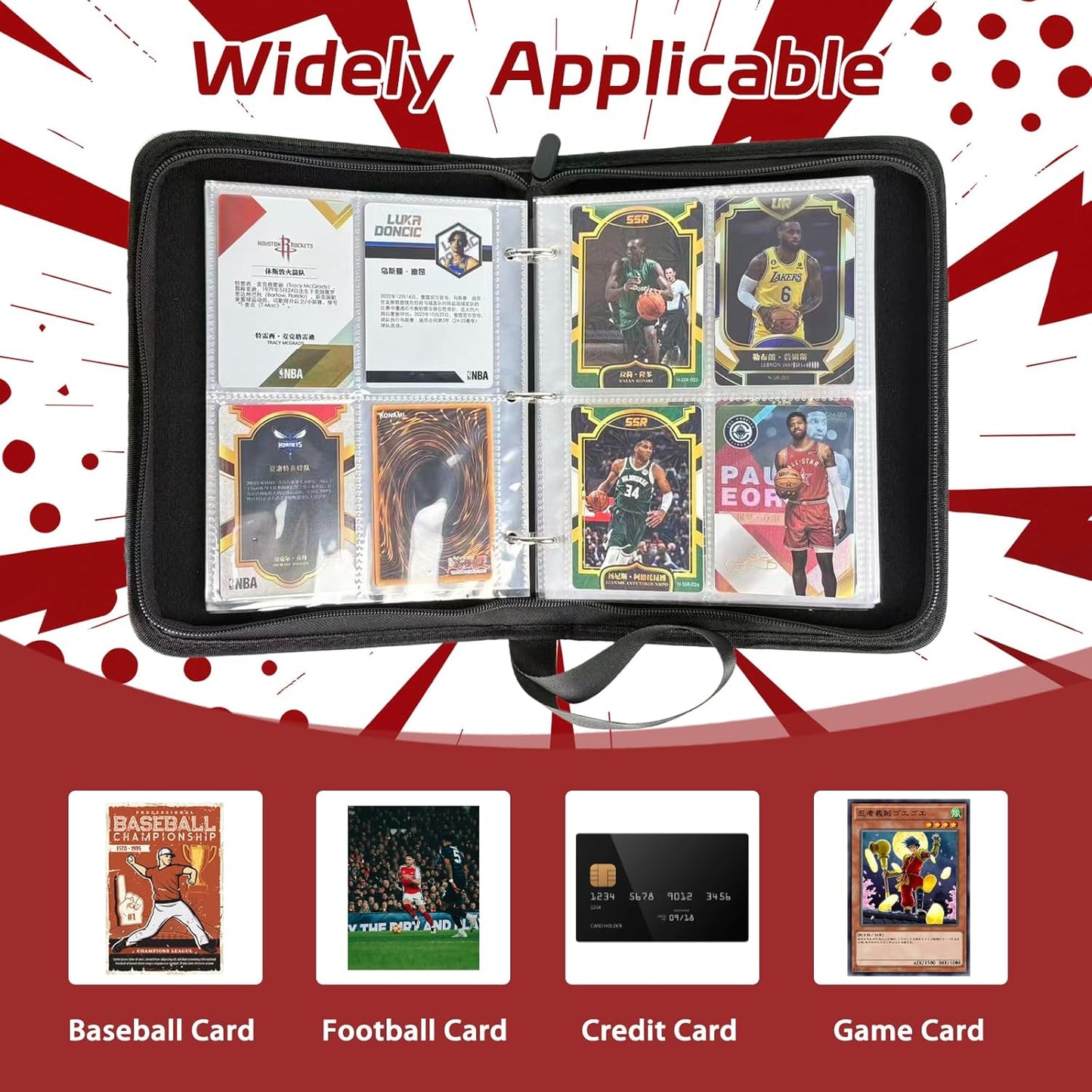 440 Pockets Card Binder, Portable Trading Card Binder with 55 Removable Sleeves, Waterproof Card Holder Album, Card Bunder with Zipper