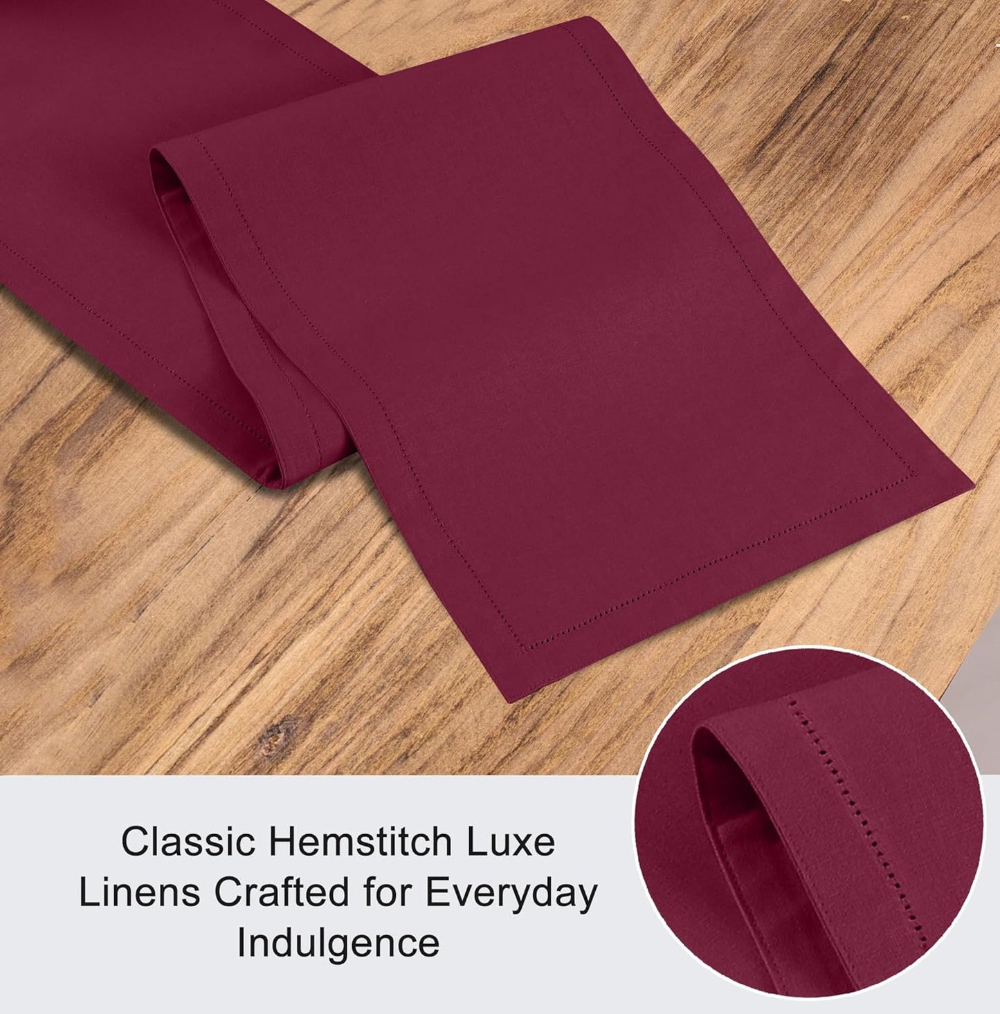 Ruvanti Linen Table Runner 108 Inches, Classic Hemstitch, Washable, Reusable, Non-Slipping, Stain Resistant- Perfect for Parties, Weddings, Dinners, Thanksgiving, Christmas, Indoor use – Burgundy