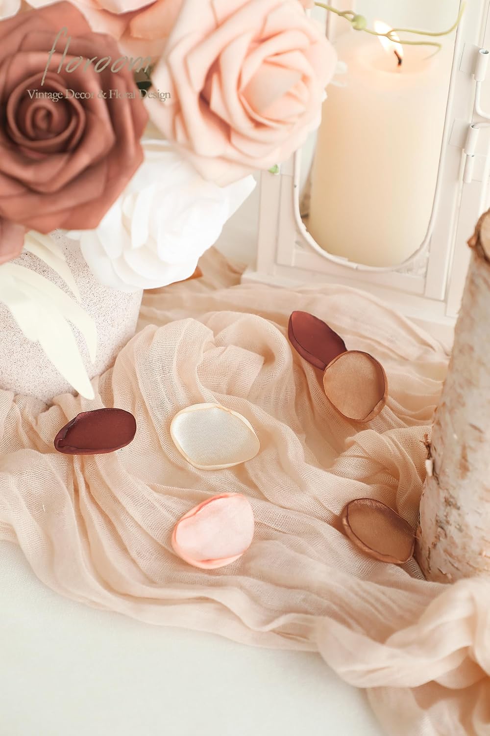 Floroom 300pcs Rose Petals Earth Tones Brown Faux Silk Flower Petals for Wedding Flower Girl Basket Aisle Scatter Dinner Table Centerpieces Party Confetti Bridal Shower Romantic Night Decoration