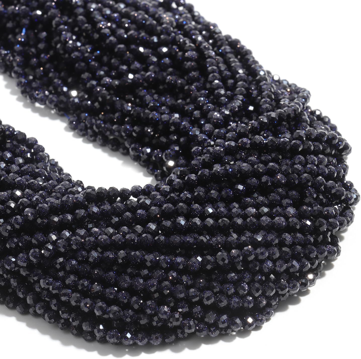 Song Xi 180pcs 2mm Natural Blue Sandstone Gemstone Beads Faceted Round Loose Stone Beads for Jewelry Making