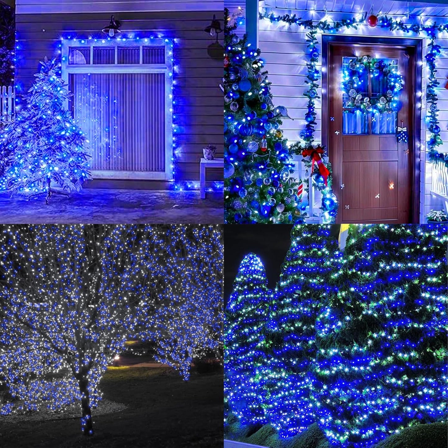 LAMPHOME 33ft Christmas Decorative Mini Lights, 100 LED Transparent Wire Fairy Starry String Lights Plug in, 16 Lighting Modes for Outdoor Xmas Tree Wedding Party Decoration (White+Blue)