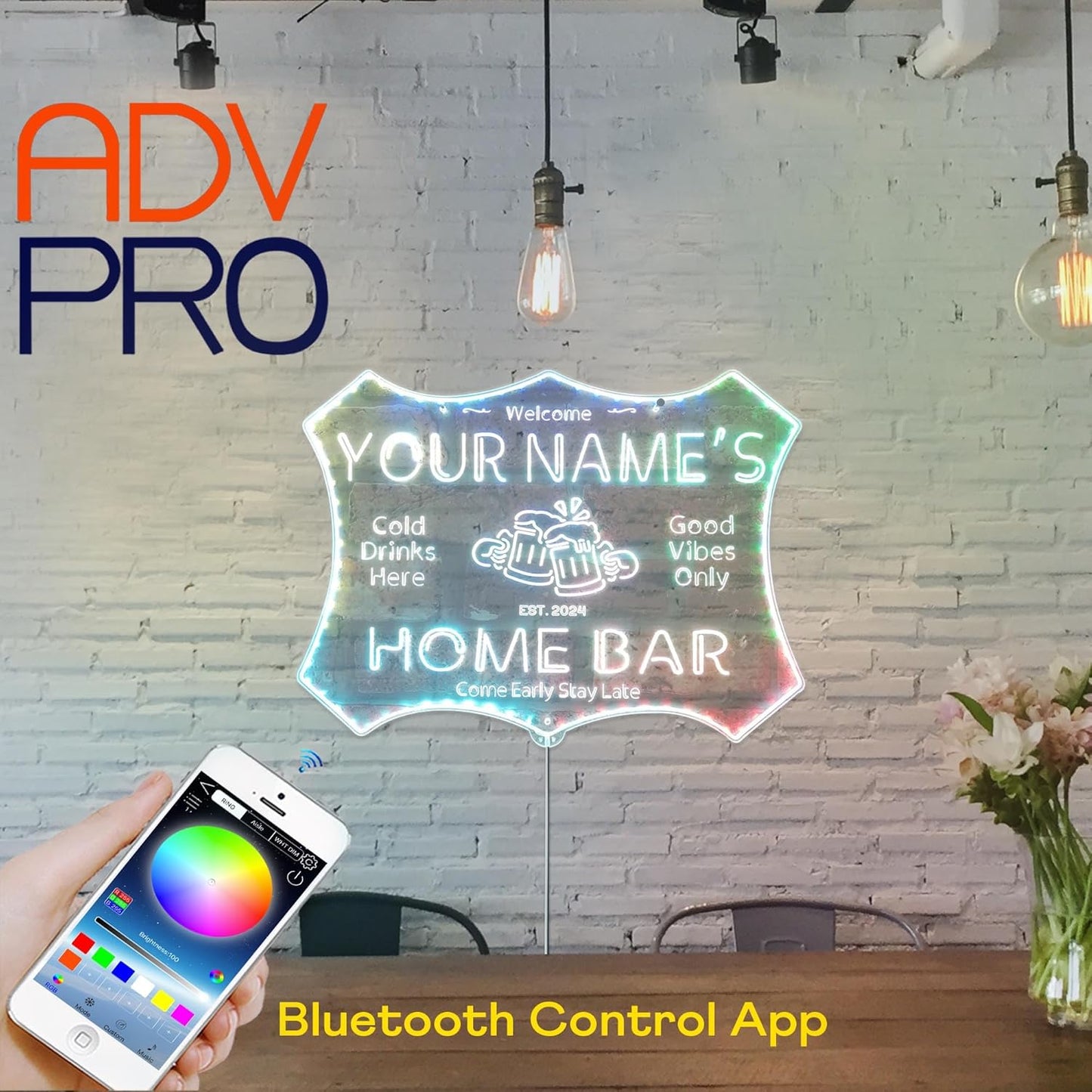 ADVPRO Personalized Your Name Home Bar RGB Dynamic Glam LED Sign - Cut-to-Edge Shape - Smart 3D Decoration - Multicolor Signage st06s64-fnd-p11d-tm-c