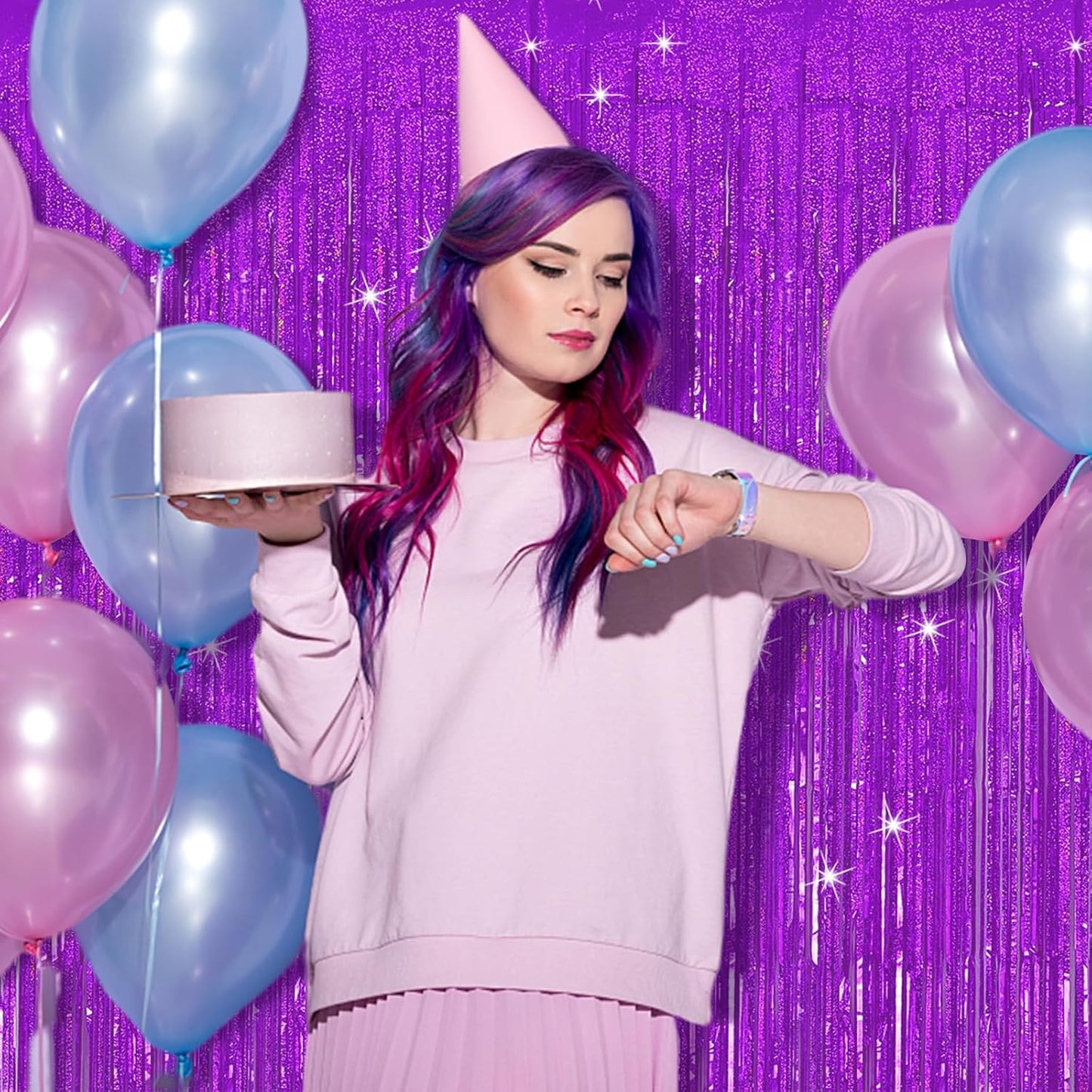 Tinsel Curtain Party Backdrop Purple Birthday Decorations 10 Packs Glitter Foil Fringe Curtain Party Decor Streamers Photo Booth for Birthday Christmas Wedding Halloween Graduation Decorations